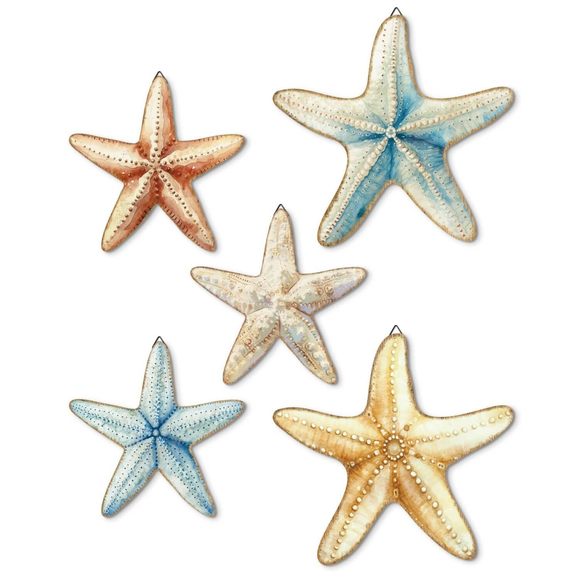 Ocean Nautical Starfish Wall Decor 5 Piece Set Of Rustic Beach Wall Art😸 - Picture 1 of 7
